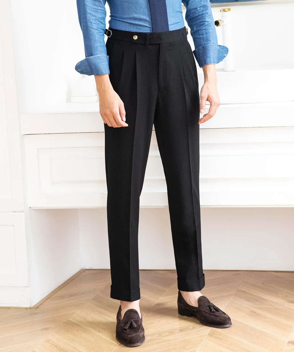 Men's Spring/Summer Thin Style Bubble Fabric Classic Gurkha Naples Italian Old Money Style Dress Pants