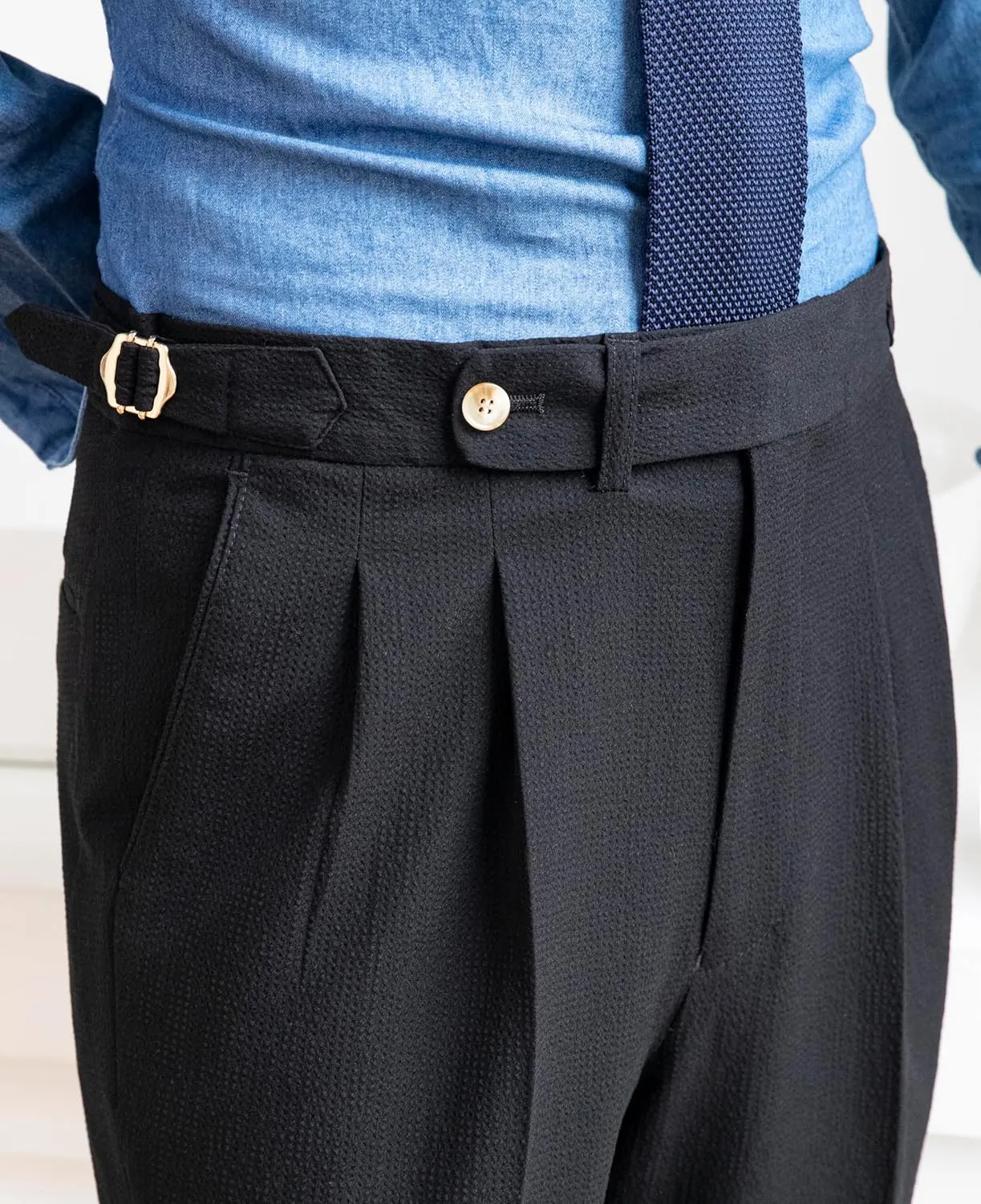 Men's Spring/Summer Thin Style Bubble Fabric Classic Gurkha Naples Italian Old Money Style Dress Pants