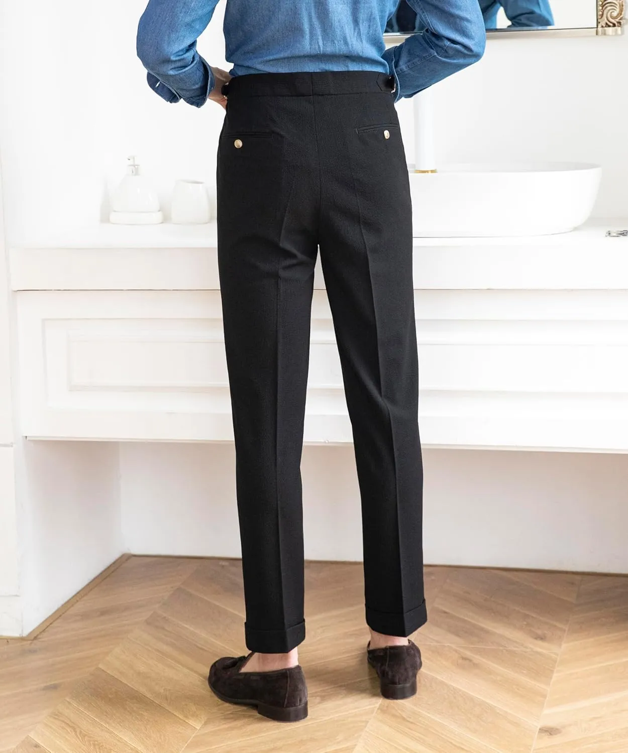 Men's Spring/Summer Thin Style Bubble Fabric Classic Gurkha Naples Italian Old Money Style Dress Pants
