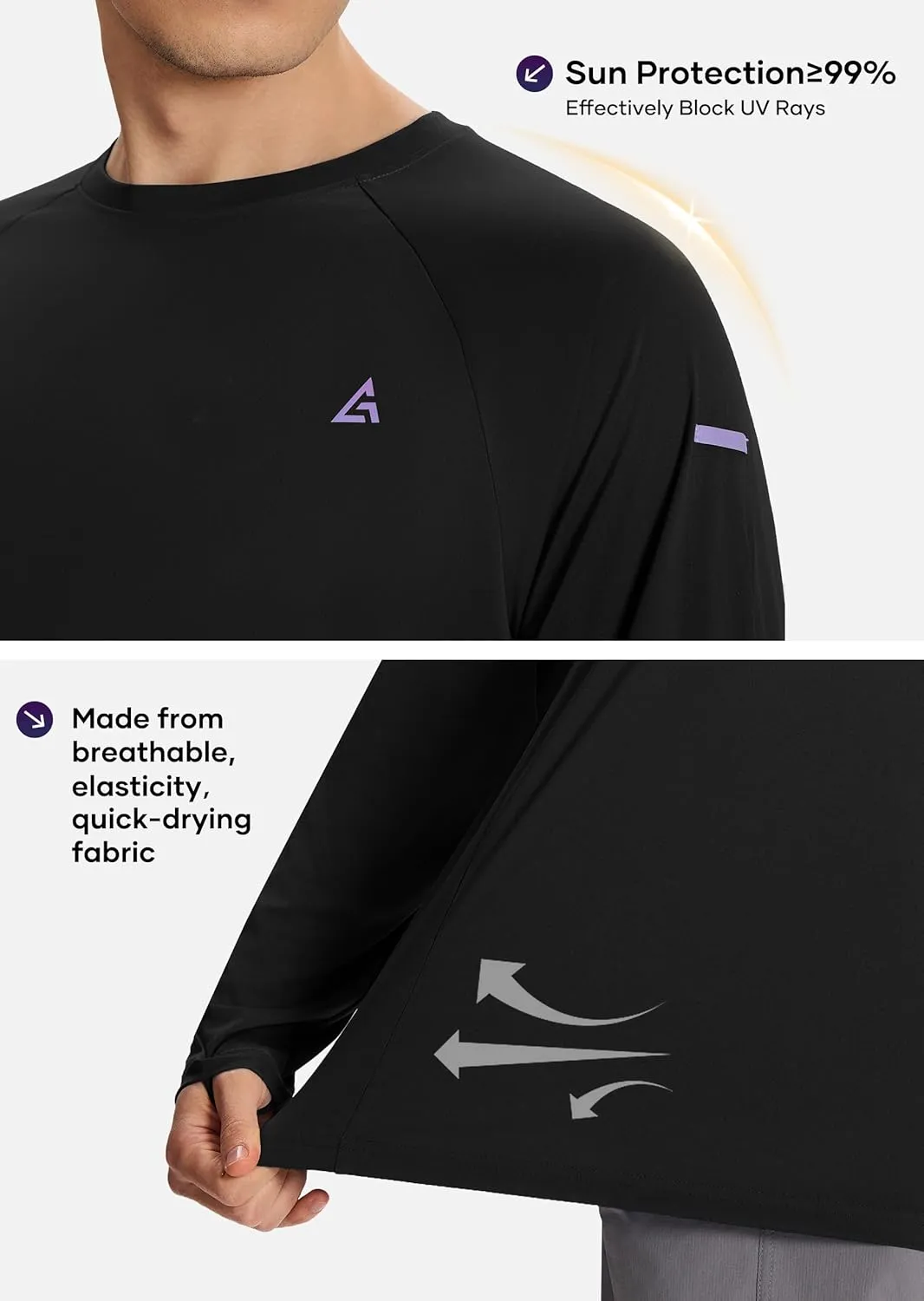 Mens Sun Protection Shirts UPF 50  Long Sleeve UV Shirt Rash Guard for Men Quick Dry Swim Fishing Beach Athletic