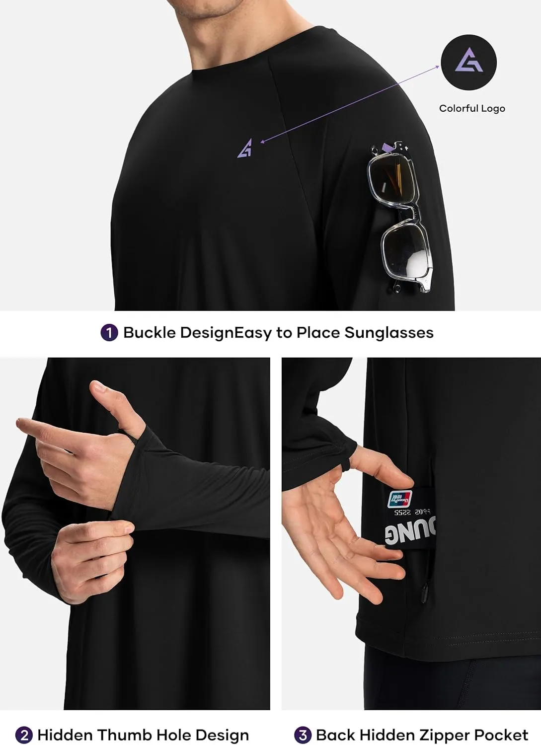 Mens Sun Protection Shirts UPF 50  Long Sleeve UV Shirt Rash Guard for Men Quick Dry Swim Fishing Beach Athletic