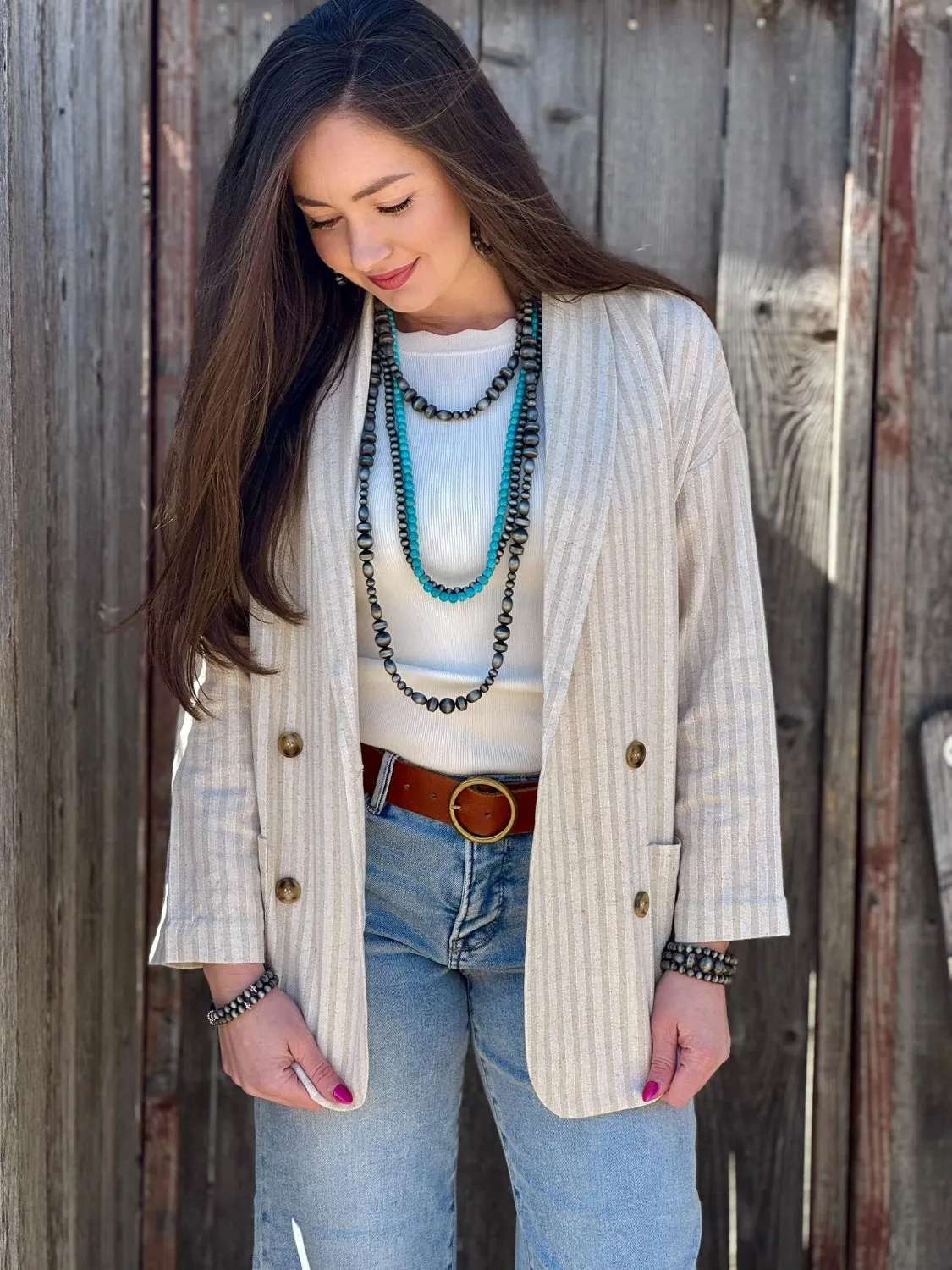 Michelle Beige Pinstripe Blazer