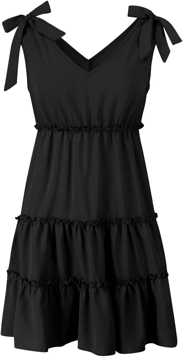 Midi Sundresses for Women 2024 V Neck Casual Loose Sundress Women Summer Sleeveless Dress Short Dresses Trendy
