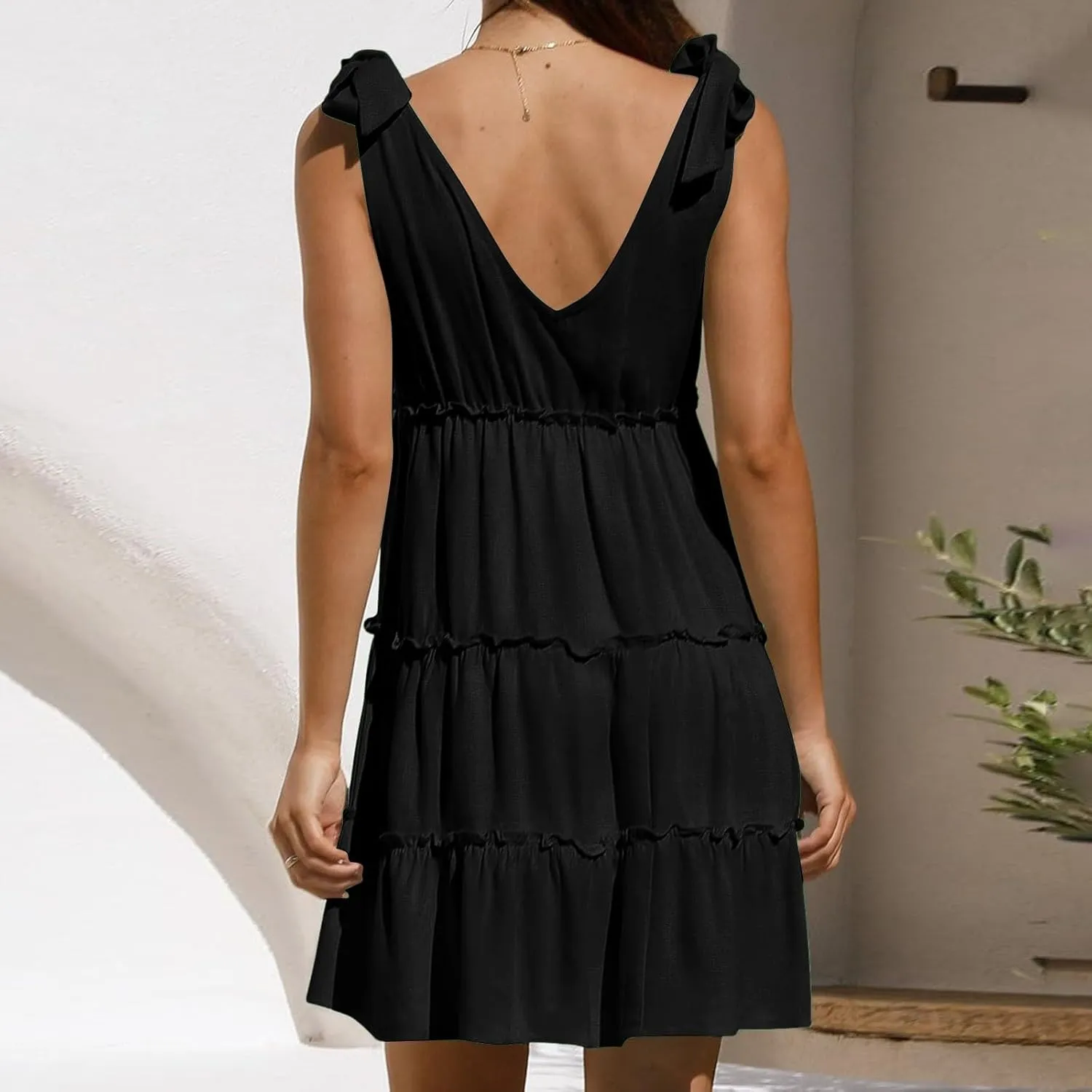 Midi Sundresses for Women 2024 V Neck Casual Loose Sundress Women Summer Sleeveless Dress Short Dresses Trendy