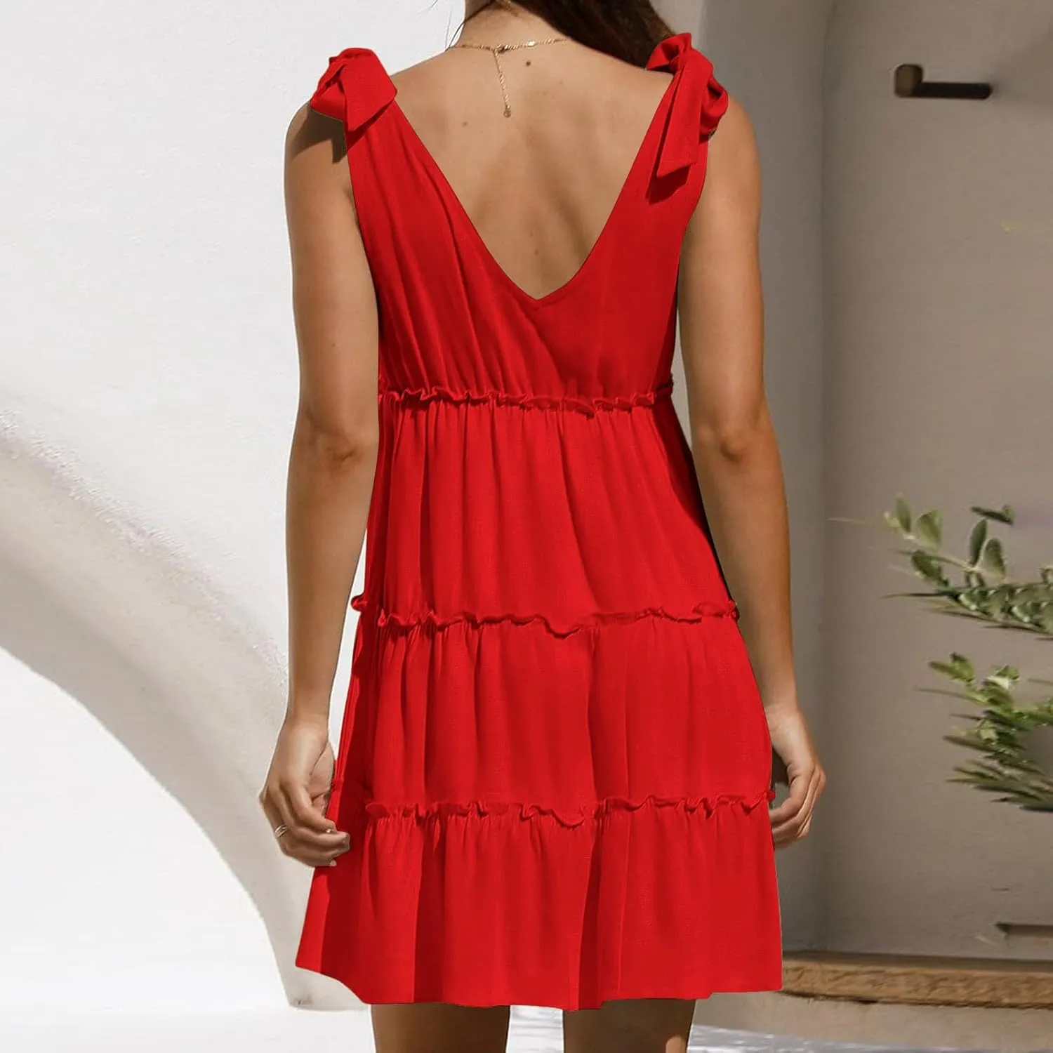 Midi Sundresses for Women 2024 V Neck Casual Loose Sundress Women Summer Sleeveless Dress Short Dresses Trendy