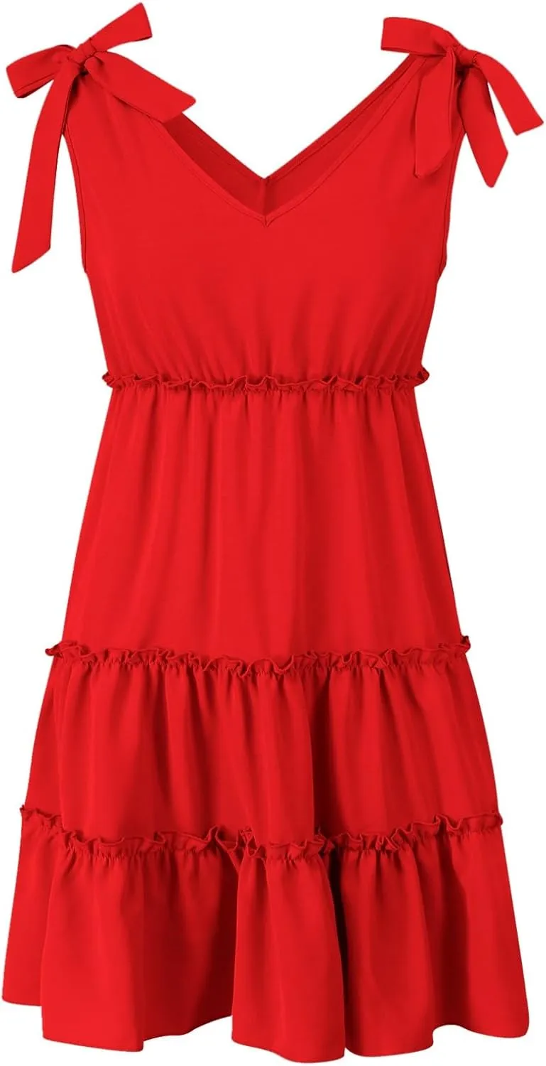 Midi Sundresses for Women 2024 V Neck Casual Loose Sundress Women Summer Sleeveless Dress Short Dresses Trendy