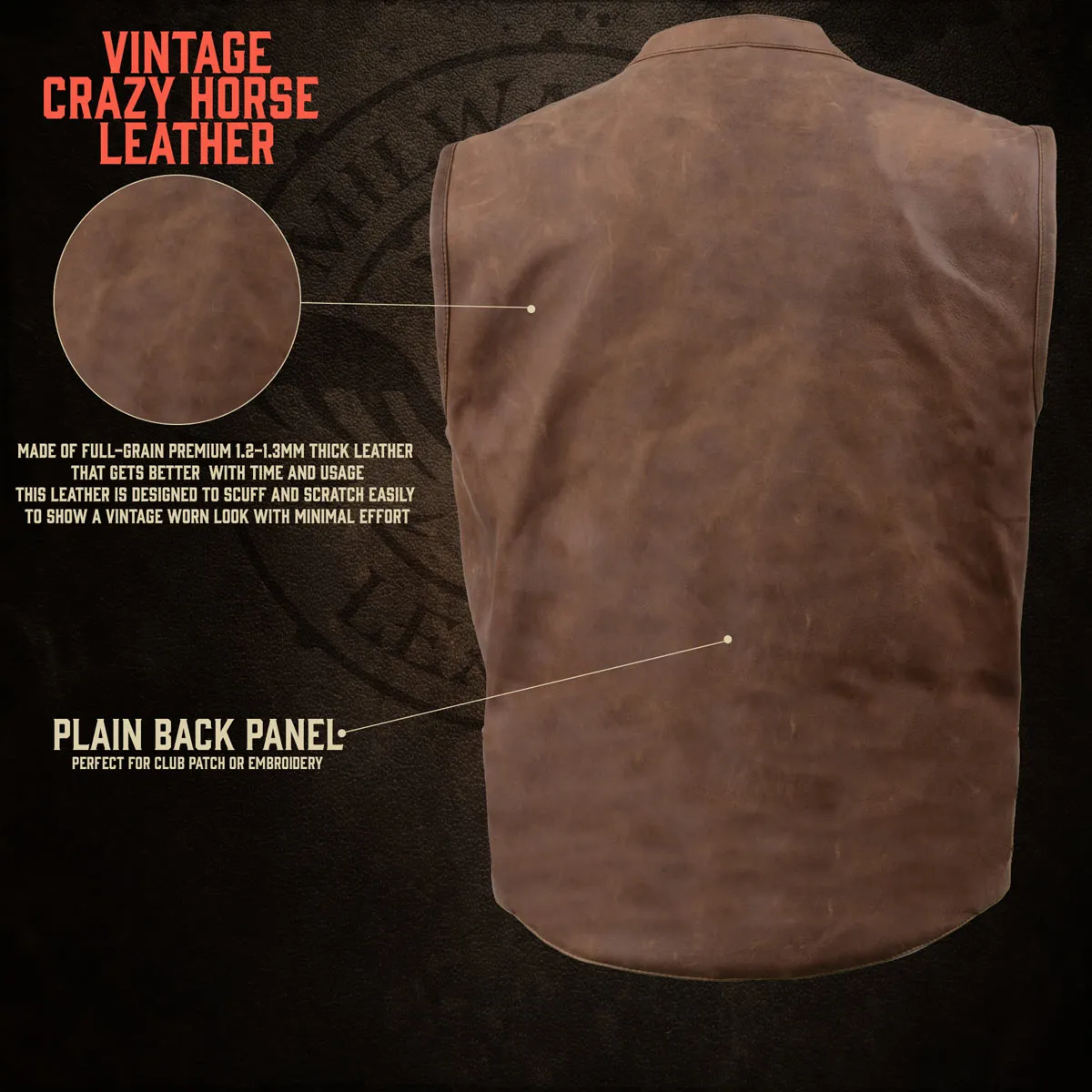 Milwaukee Leather MLM3519 Men's “Gambler” Crazy Horse Brown Vintage