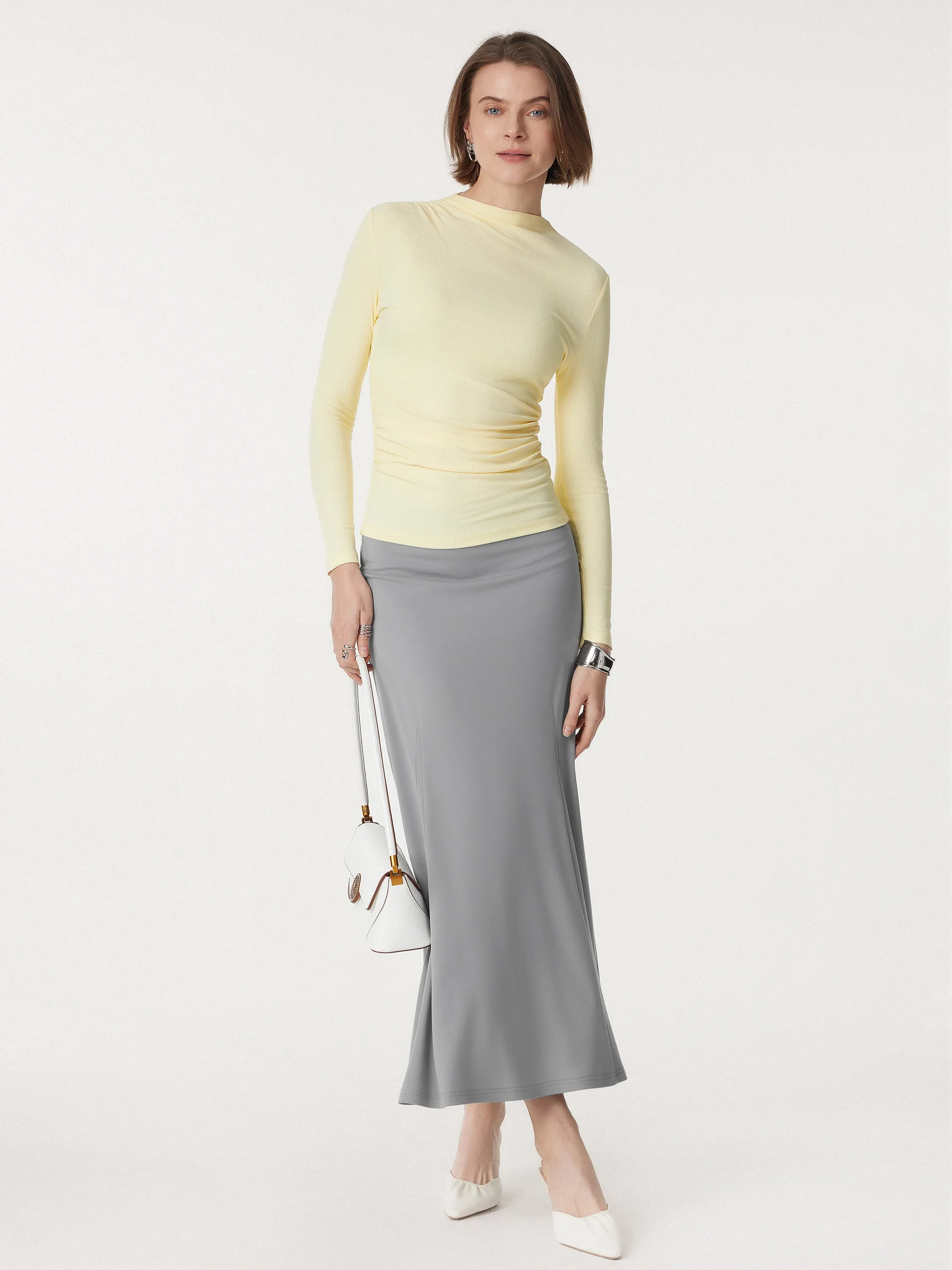 Mockneck Side Ruched Slimming Top