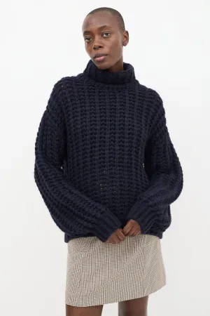 Navy Wool Iris Balloon Sleeve Sweater