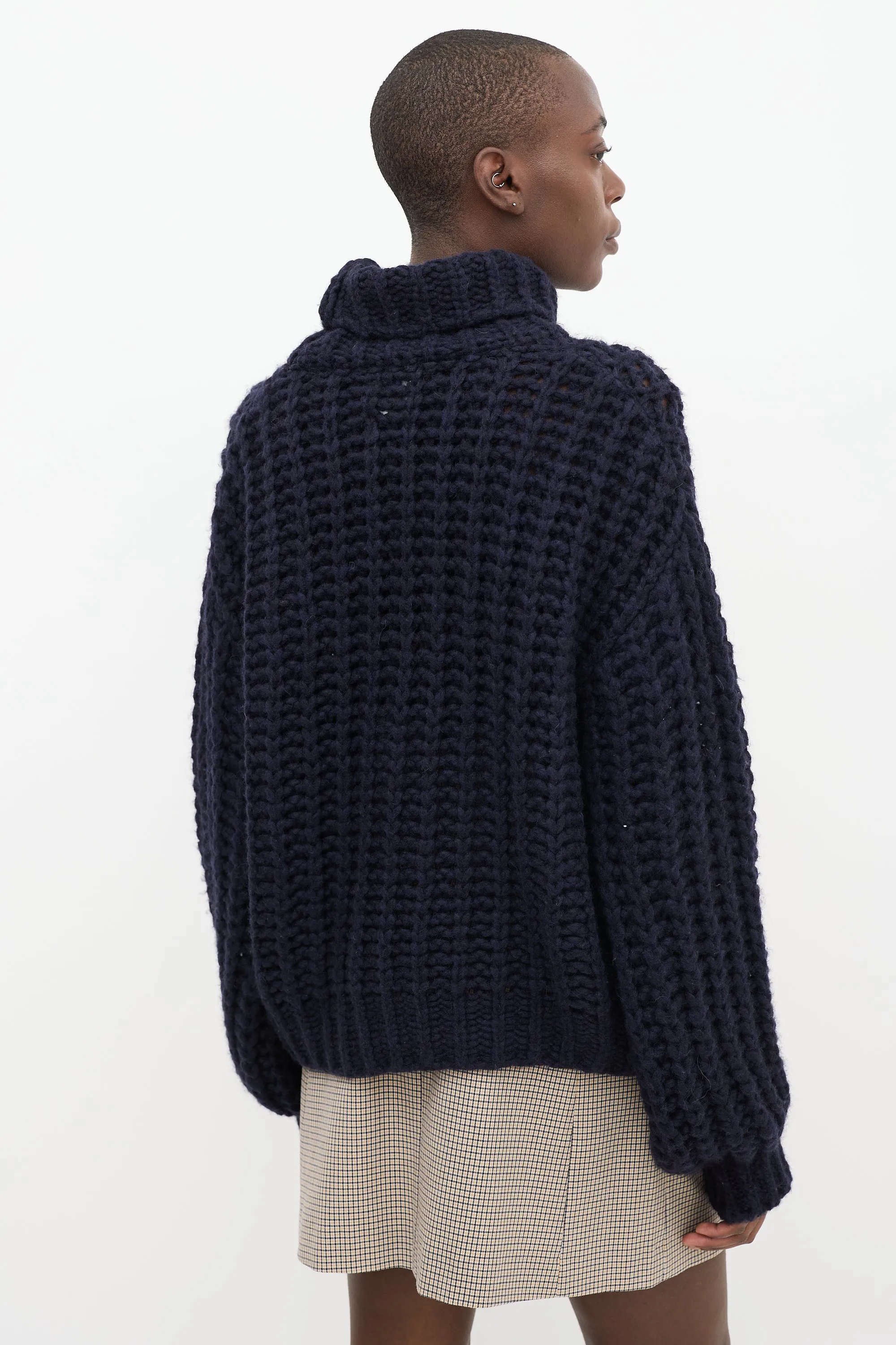 Navy Wool Iris Balloon Sleeve Sweater