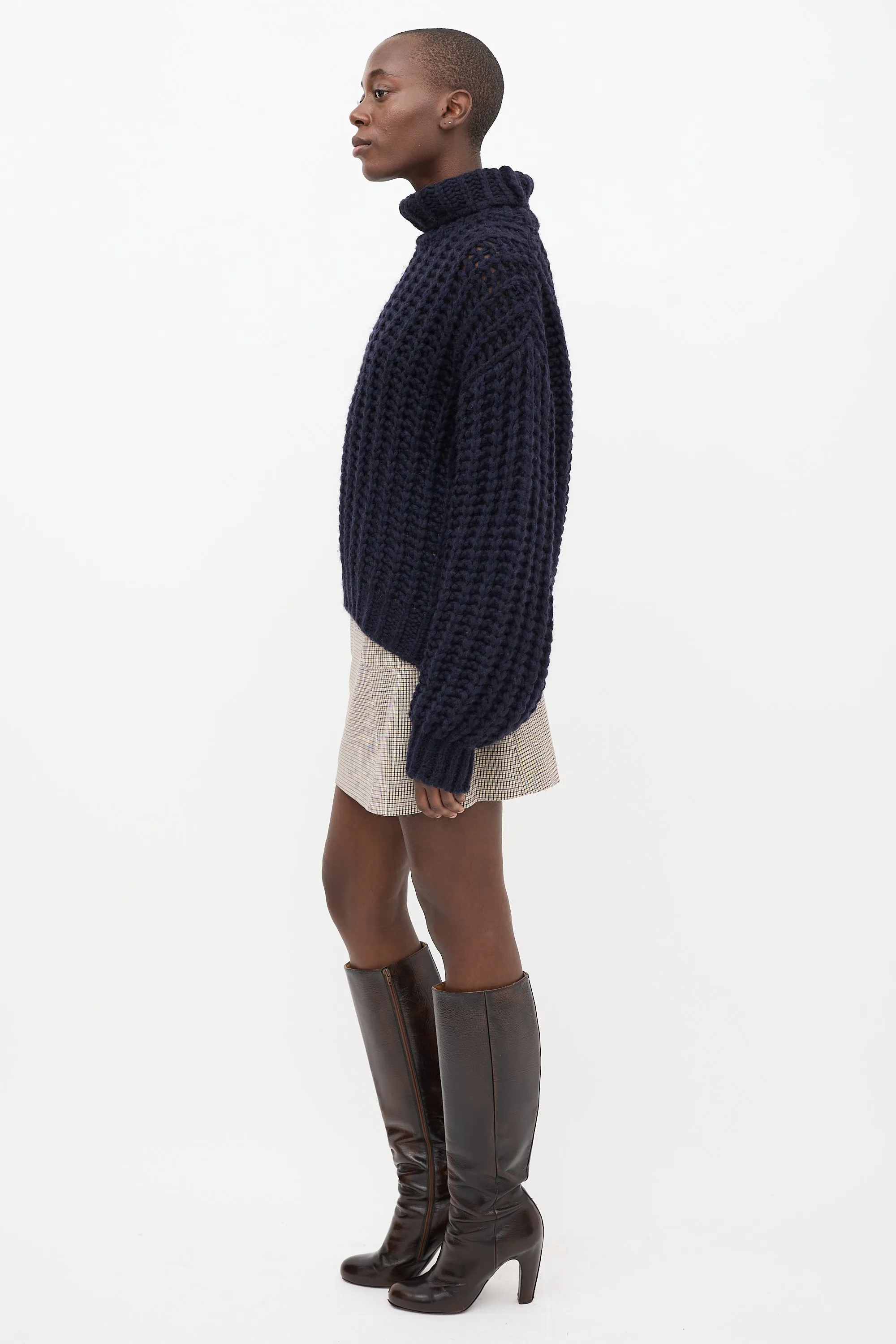 Navy Wool Iris Balloon Sleeve Sweater