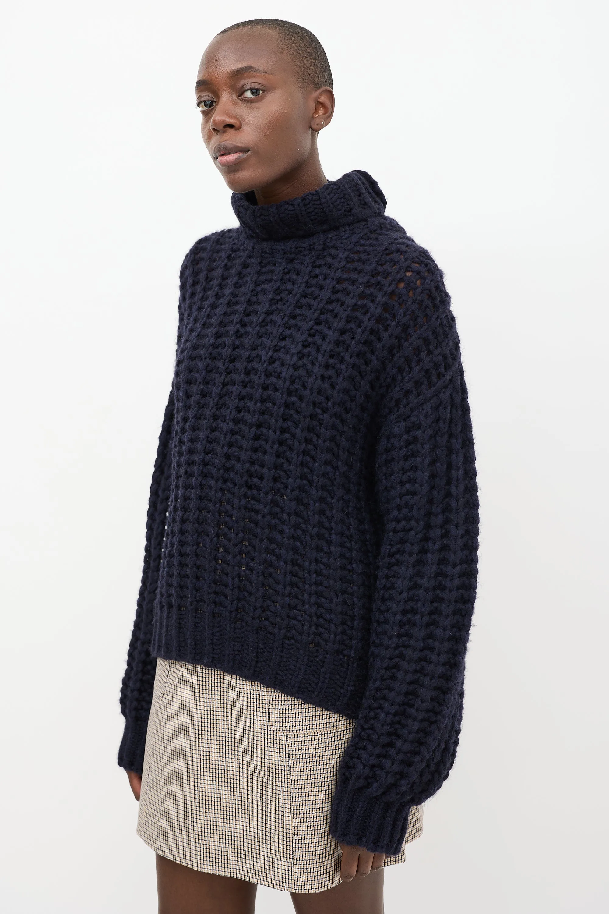 Navy Wool Iris Balloon Sleeve Sweater