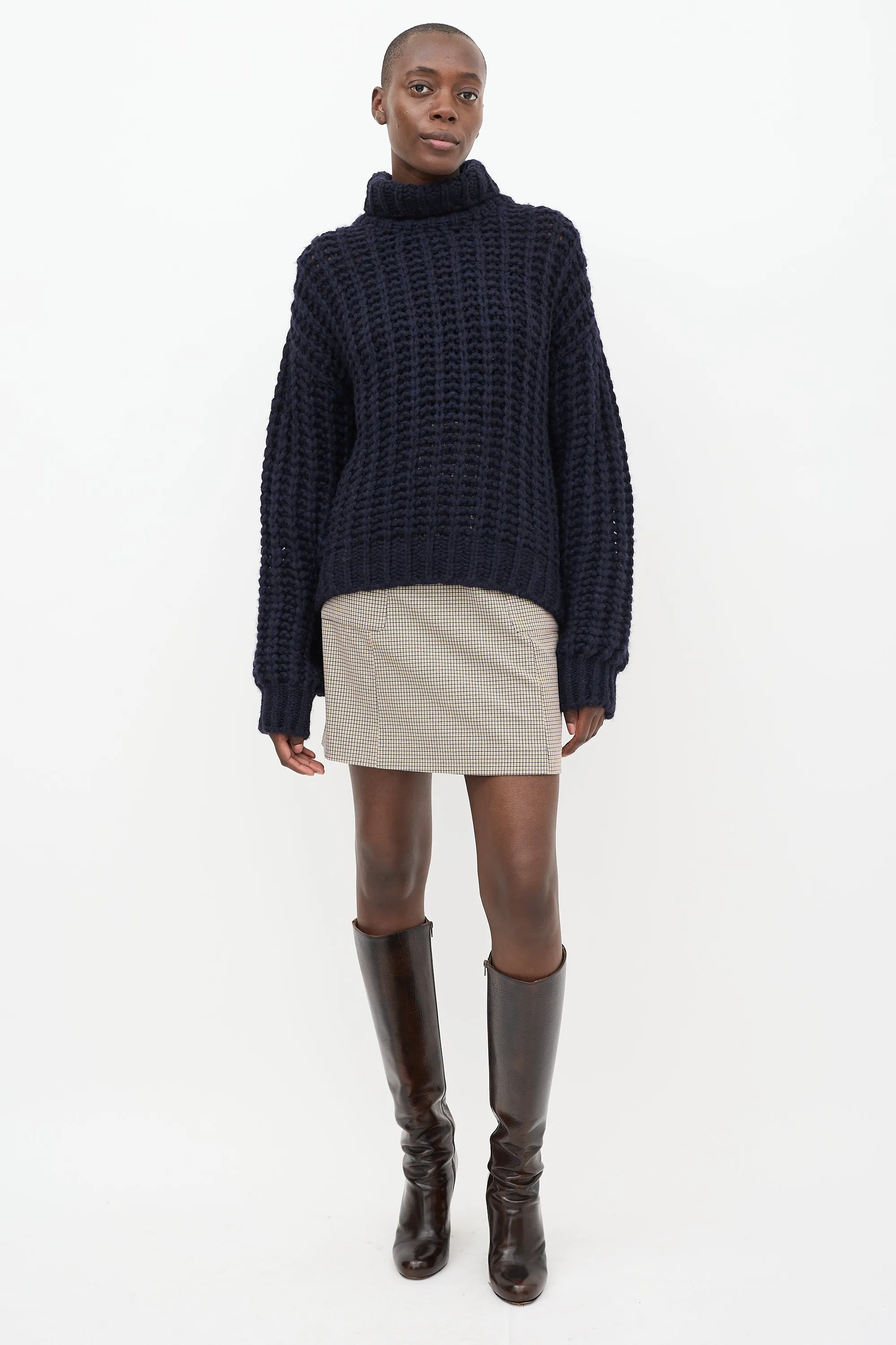 Navy Wool Iris Balloon Sleeve Sweater