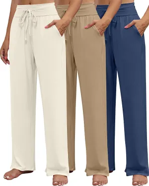 Neer 3 Pack Women's Lounge Pants Wide Leg Yoga Sweatpants with Pockets High Waisted Drawstring Lounge Loose Workout Jogger