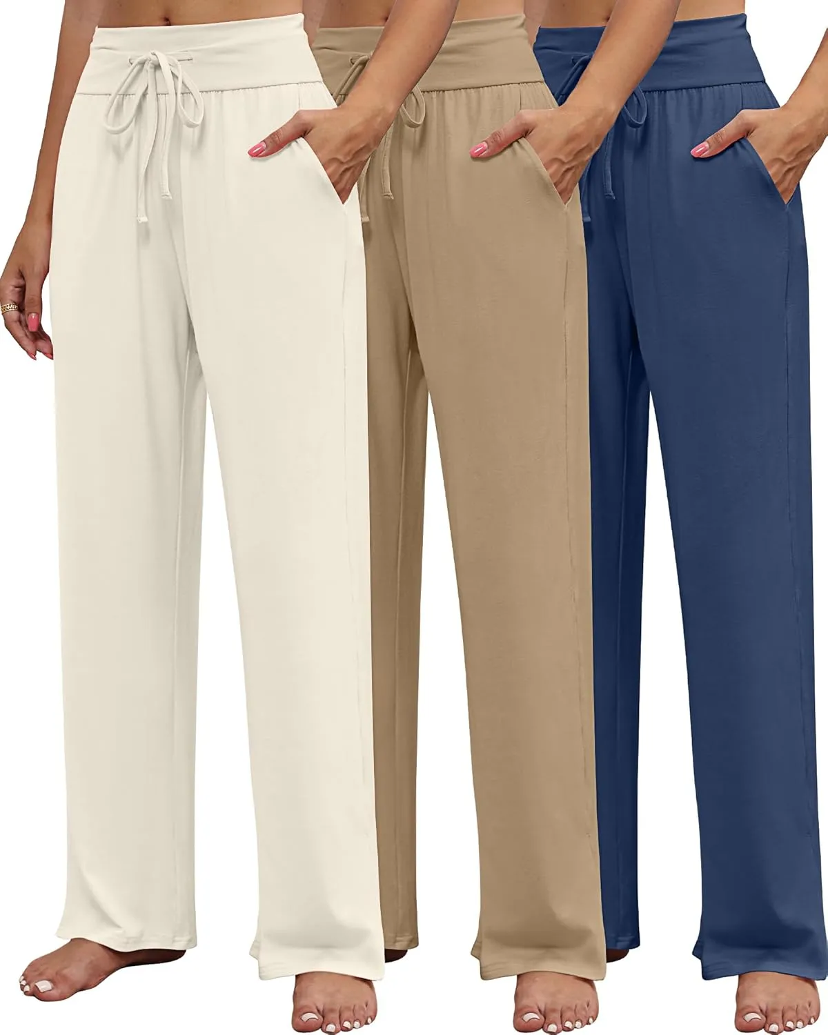 Neer 3 Pack Women's Lounge Pants Wide Leg Yoga Sweatpants with Pockets High Waisted Drawstring Lounge Loose Workout Jogger