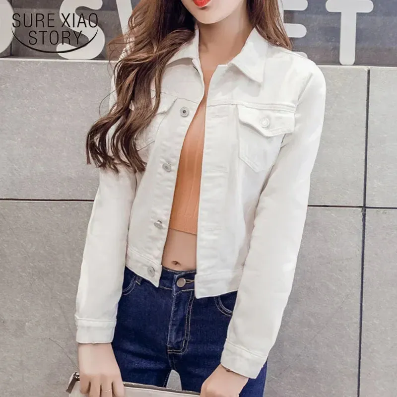 New Long Sleeve winter Slim White/Black denim Top For Women.