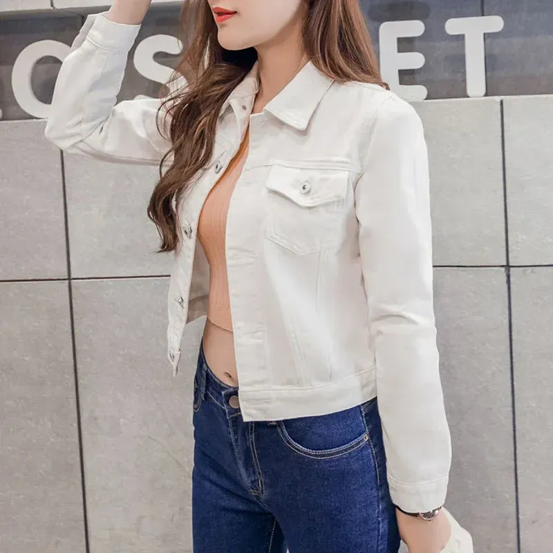 New Long Sleeve winter Slim White/Black denim Top For Women.