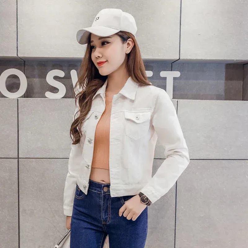 New Long Sleeve winter Slim White/Black denim Top For Women.