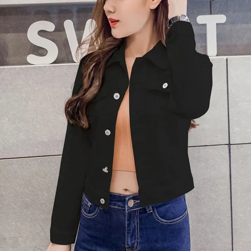 New Long Sleeve winter Slim White/Black denim Top For Women.