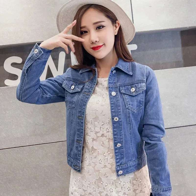 New Long Sleeve winter Slim White/Black denim Top For Women.