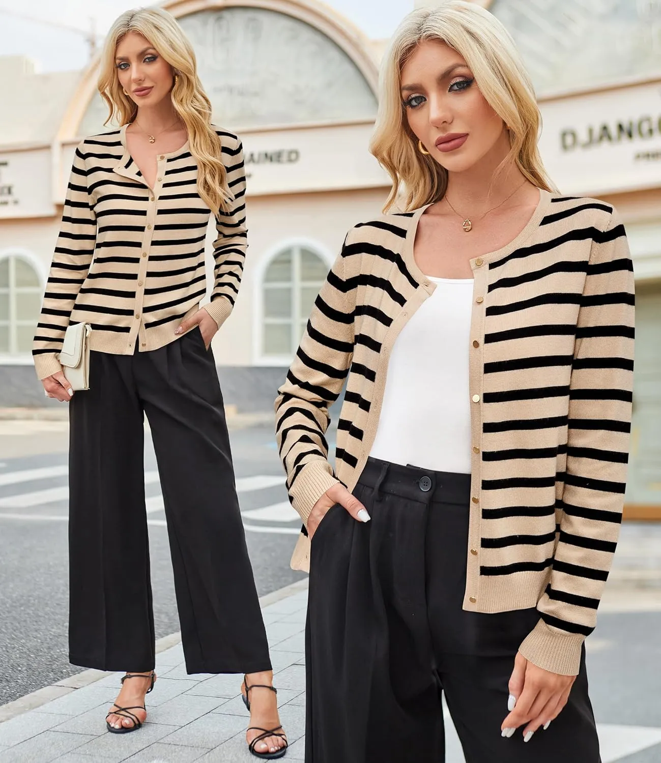 Newshows Women's Lightweight Button Down Cardigan Long Sleeve Casual Crew Neck Soft Knit Cardigans Sweater Tops