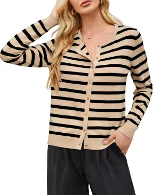 Newshows Women's Lightweight Button Down Cardigan Long Sleeve Casual Crew Neck Soft Knit Cardigans Sweater Tops