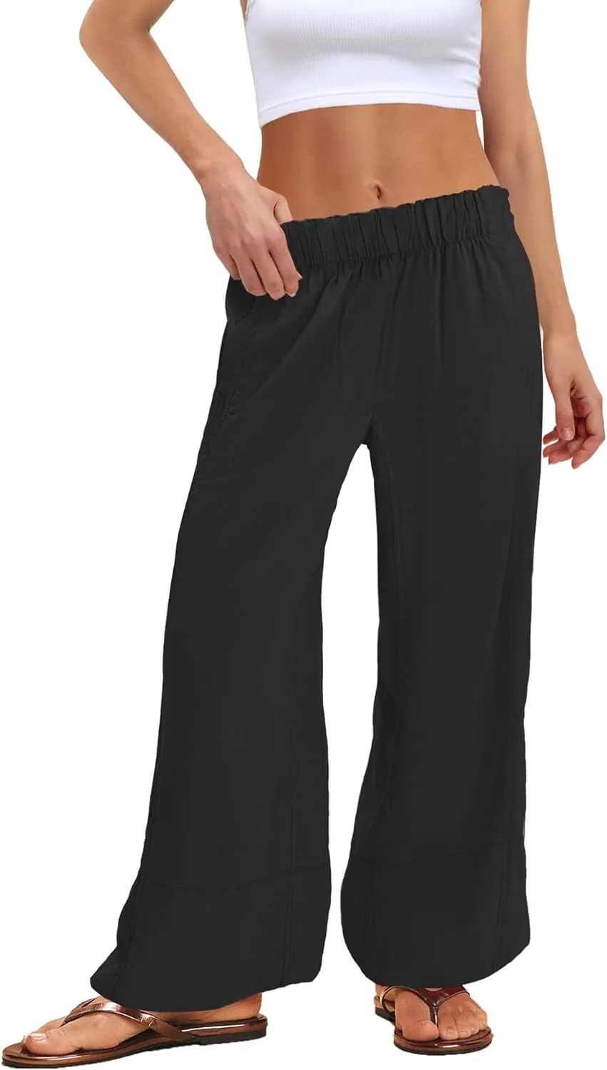 Nirovien Womens Wide Leg Linen Pants High Waisted Palazzo Pants Casual Summer Vacation Trousers with Pockets