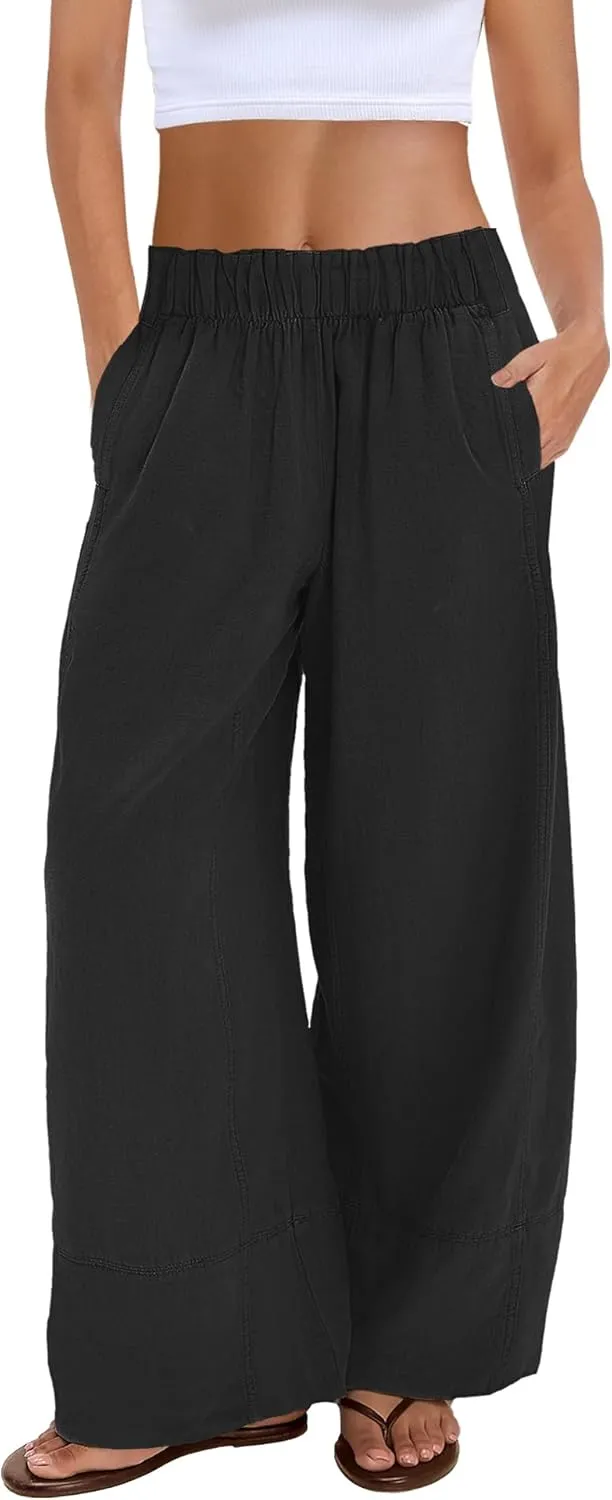 Nirovien Womens Wide Leg Linen Pants High Waisted Palazzo Pants Casual Summer Vacation Trousers with Pockets