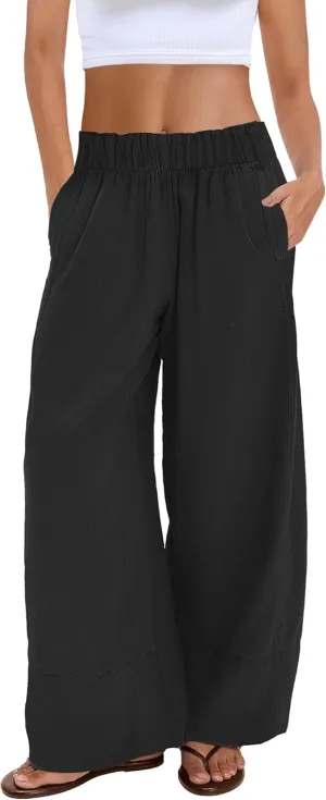 Nirovien Womens Wide Leg Linen Pants High Waisted Palazzo Pants Casual Summer Vacation Trousers with Pockets