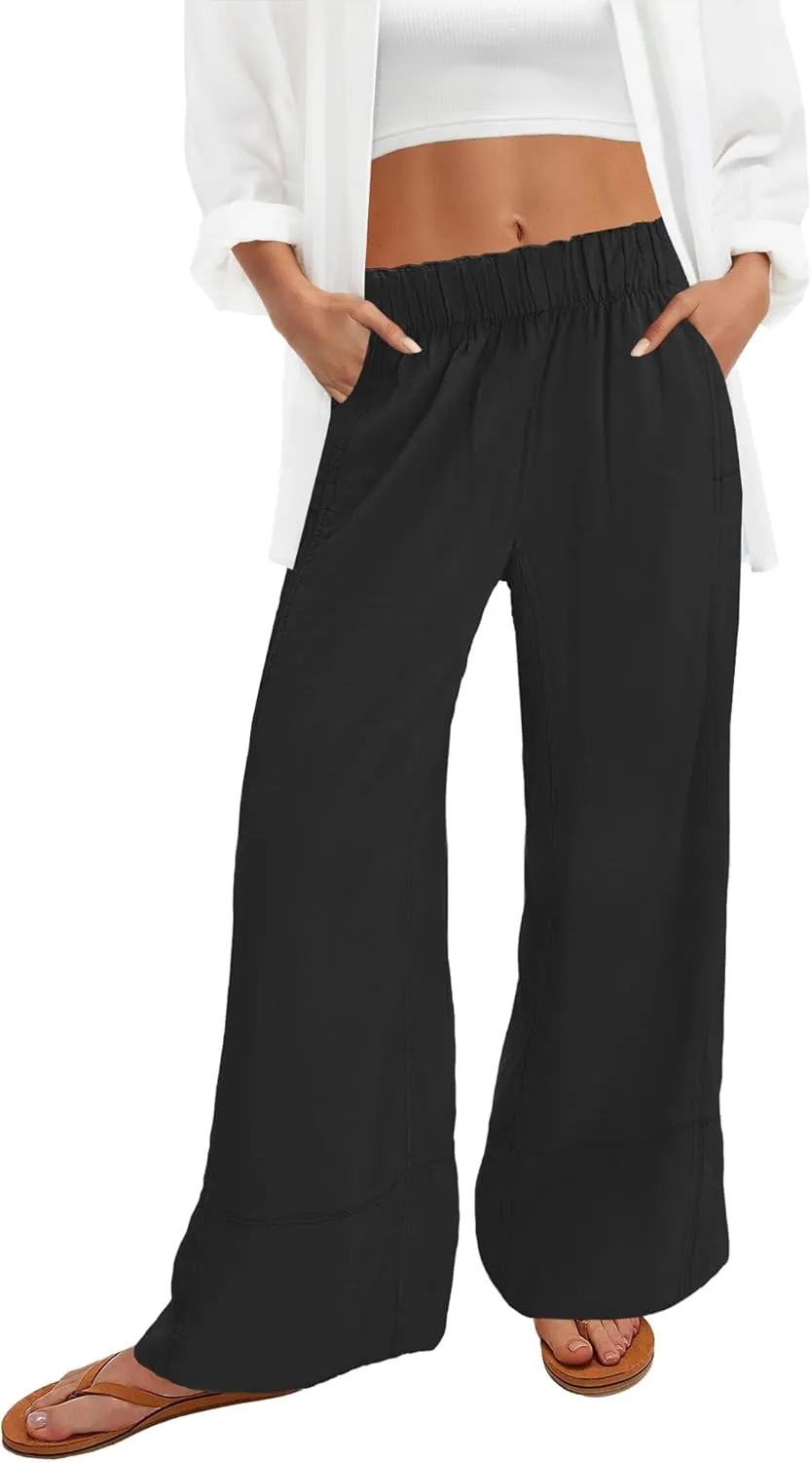 Nirovien Womens Wide Leg Linen Pants High Waisted Palazzo Pants Casual Summer Vacation Trousers with Pockets