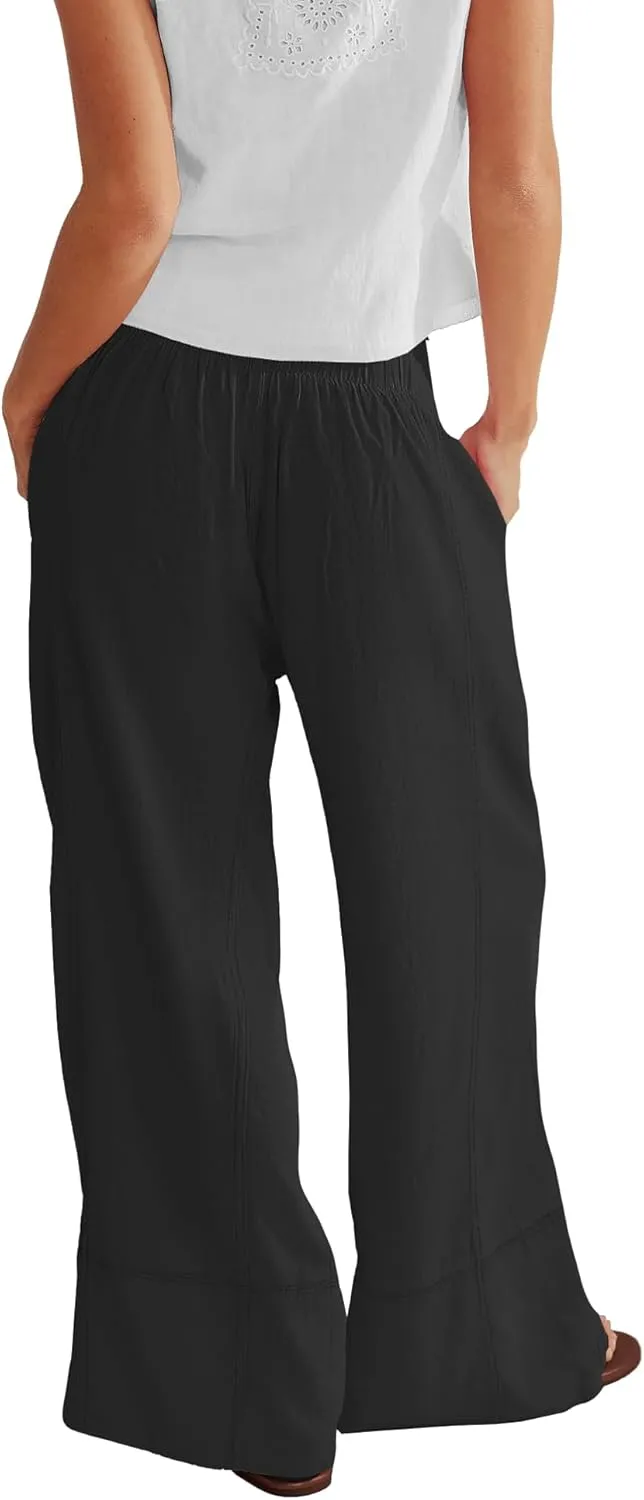 Nirovien Womens Wide Leg Linen Pants High Waisted Palazzo Pants Casual Summer Vacation Trousers with Pockets