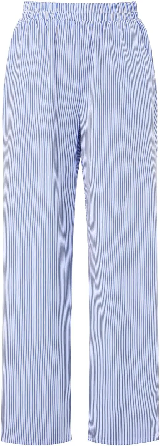 NUFIWI Women Y2k Lounge Pants High Waist Striped Printed Wide Leg Pants Summer Casual Going Out Pants with Pocket