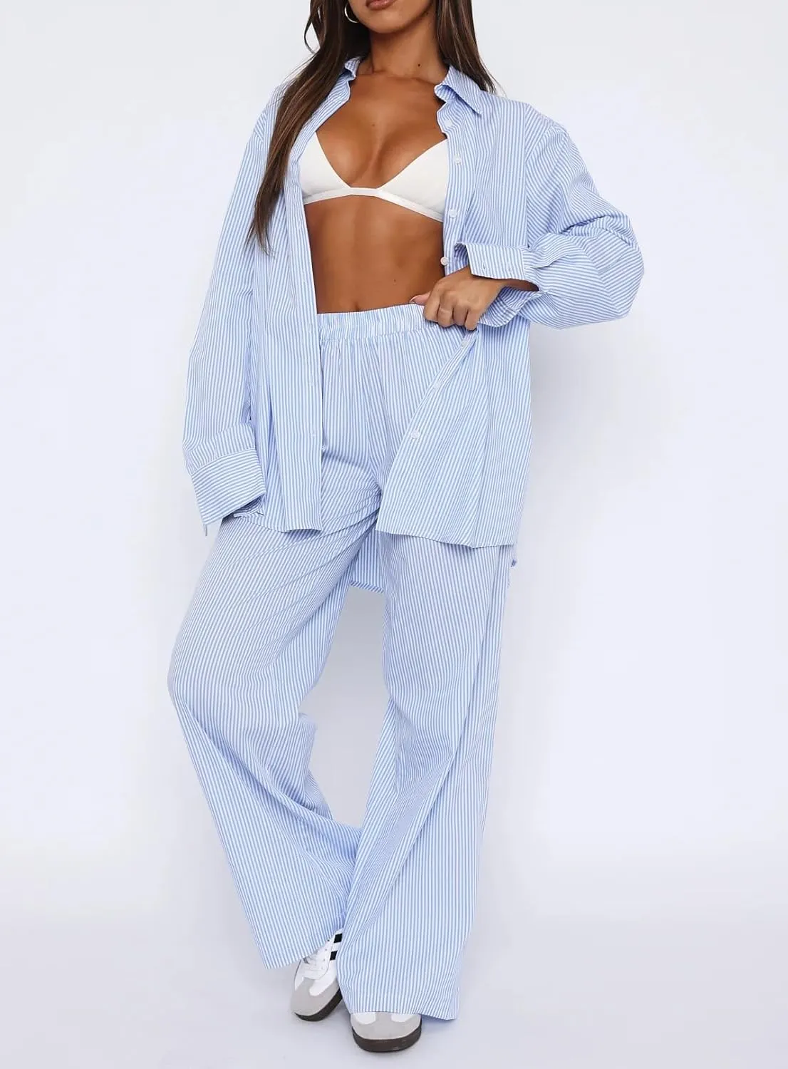 NUFIWI Women Y2k Lounge Pants High Waist Striped Printed Wide Leg Pants Summer Casual Going Out Pants with Pocket
