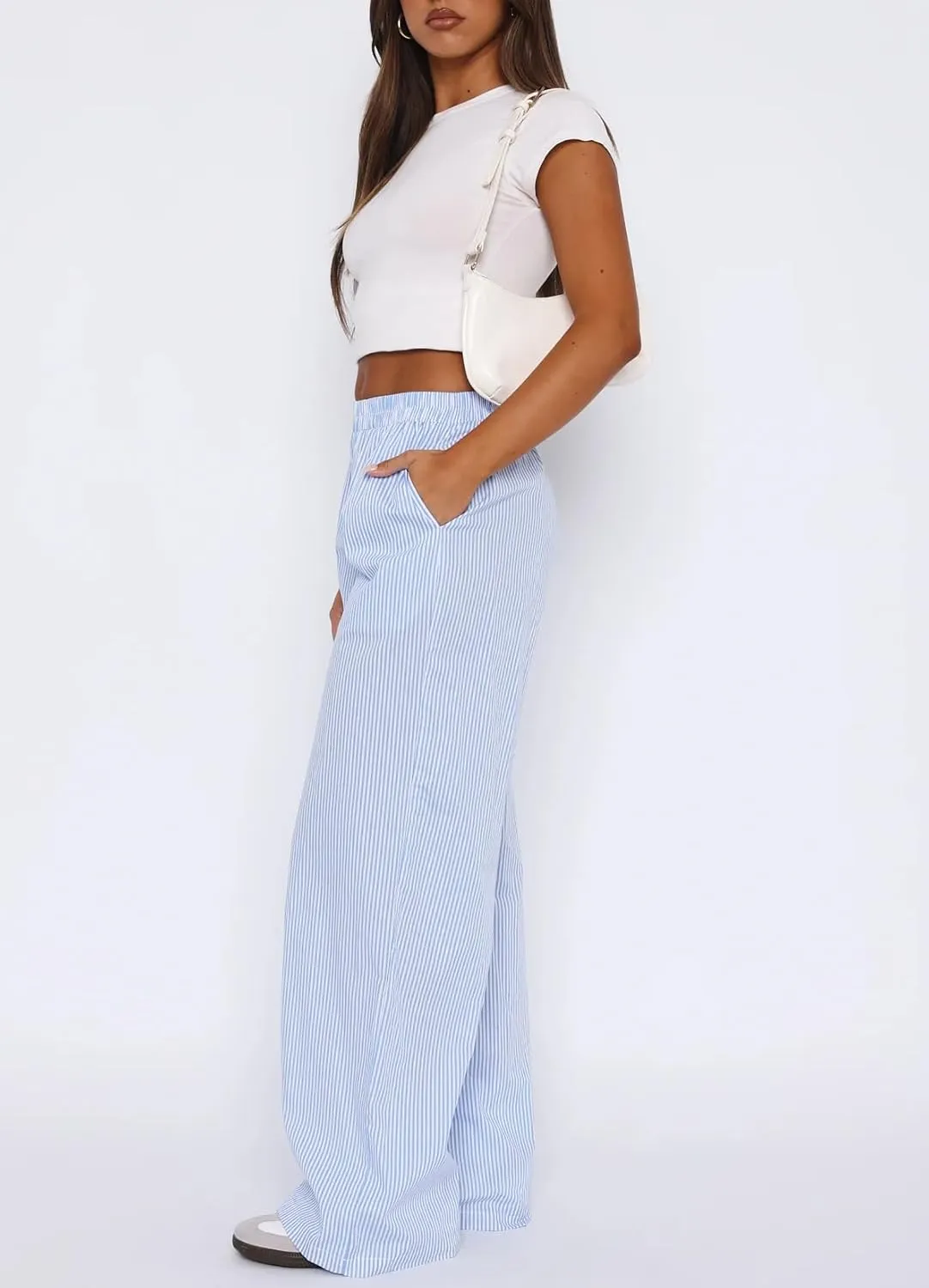 NUFIWI Women Y2k Lounge Pants High Waist Striped Printed Wide Leg Pants Summer Casual Going Out Pants with Pocket