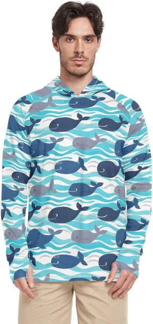 Ocean Sea Wave Whales Mens Sun Protection Hoodie Long Sleeve Fishing Shirt UPF 50  Quick Dry Rashguard For Men Beach Hoodie camisas para trabajo