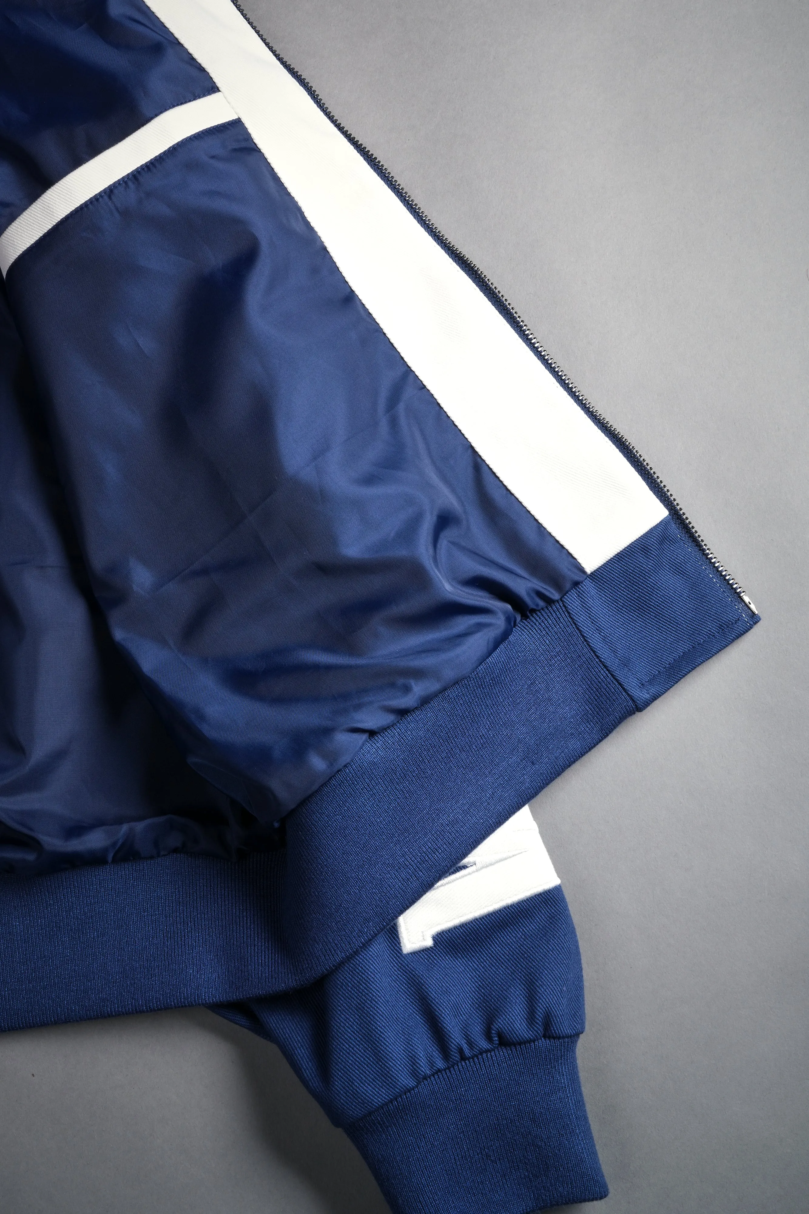 ONLYUS Gordon Unisex Racing Jacket in White/Blue
