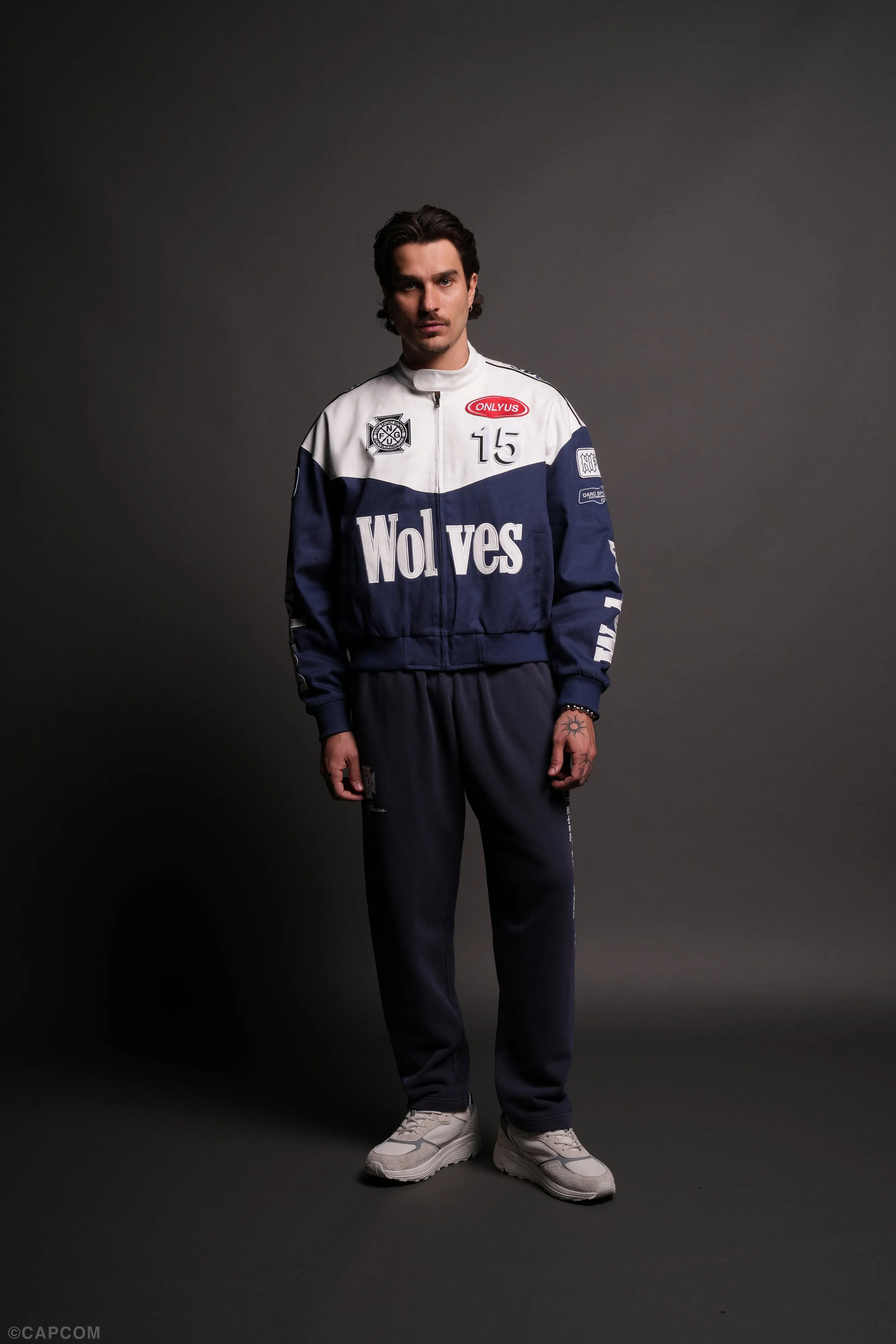 ONLYUS Gordon Unisex Racing Jacket in White/Blue