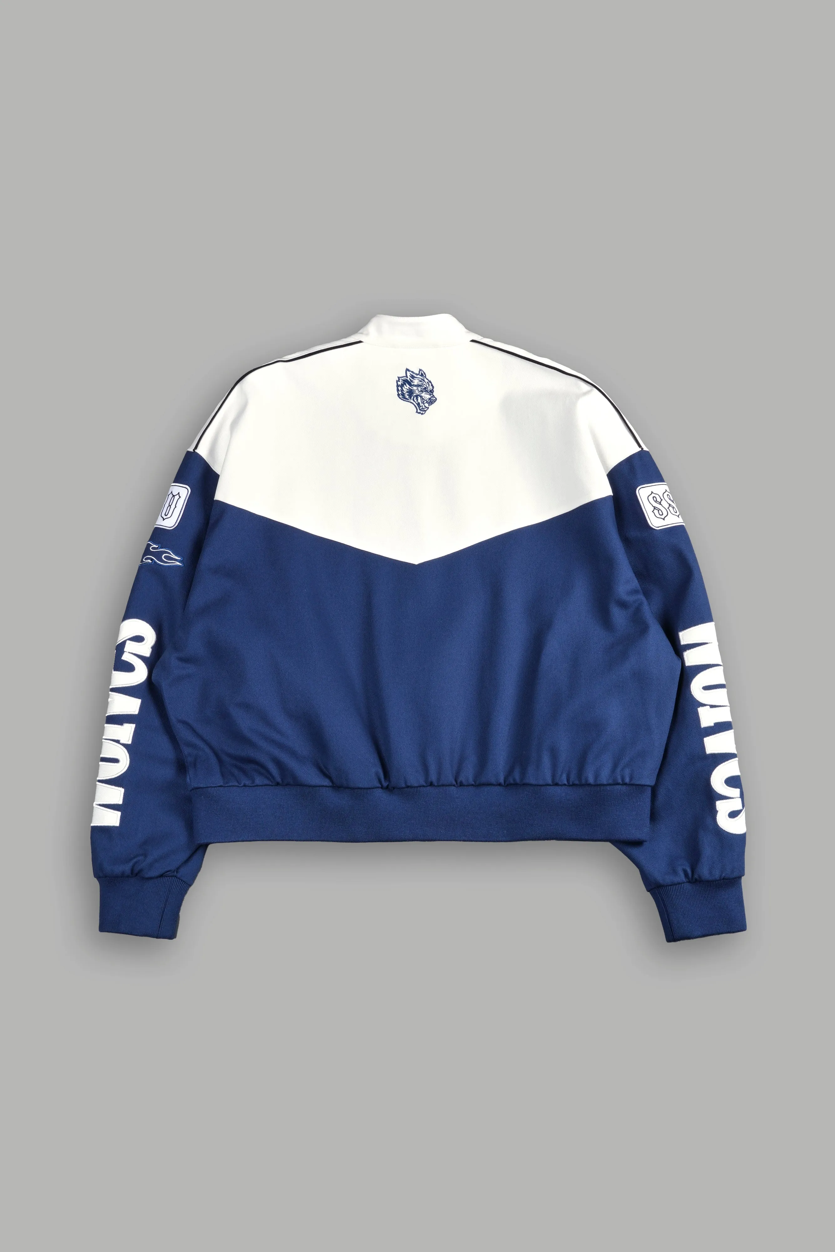 ONLYUS Gordon Unisex Racing Jacket in White/Blue