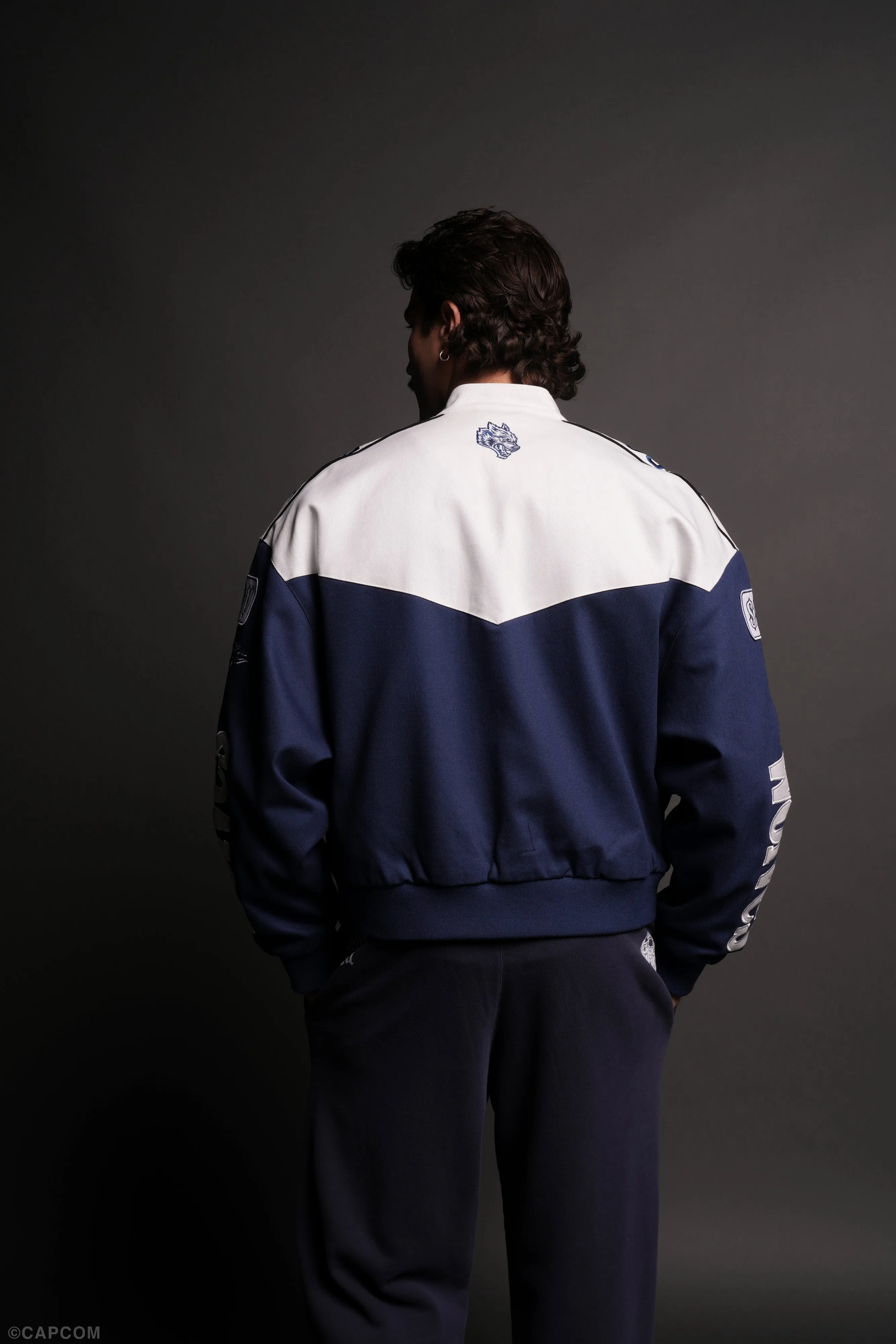 ONLYUS Gordon Unisex Racing Jacket in White/Blue