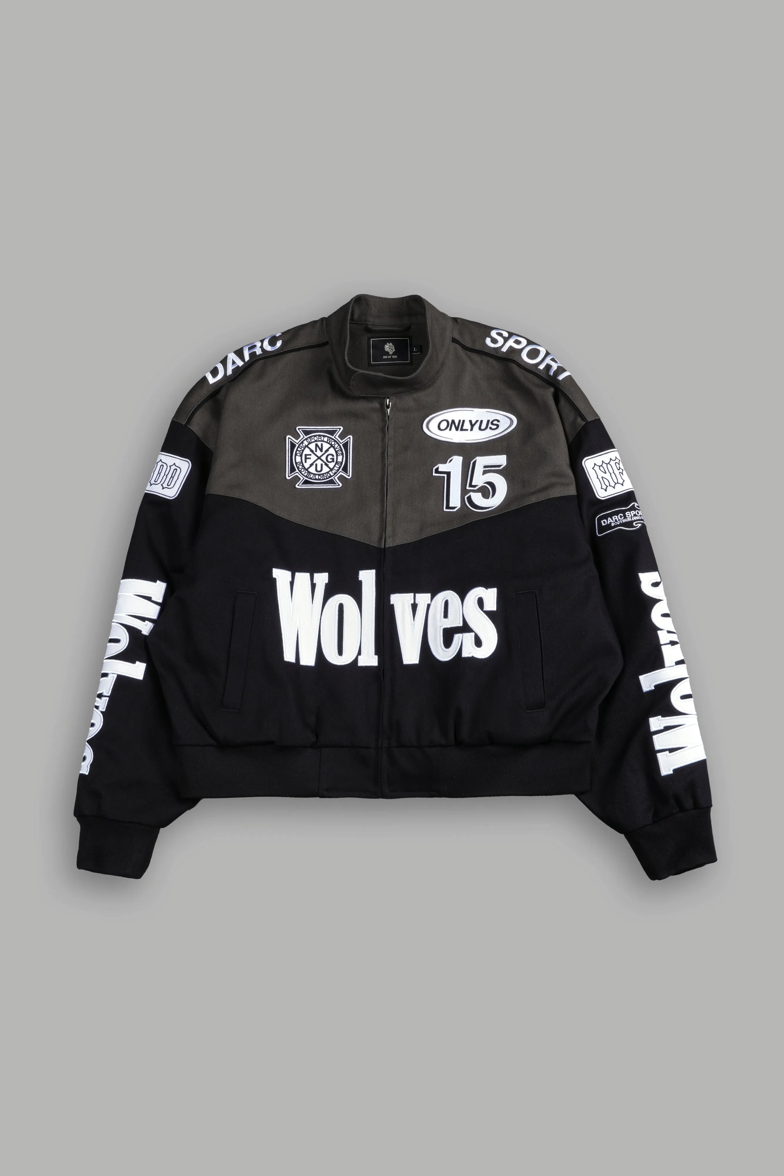 ONLYUS Gordon Unisex Racing Jacket in Wolf Gray/Black