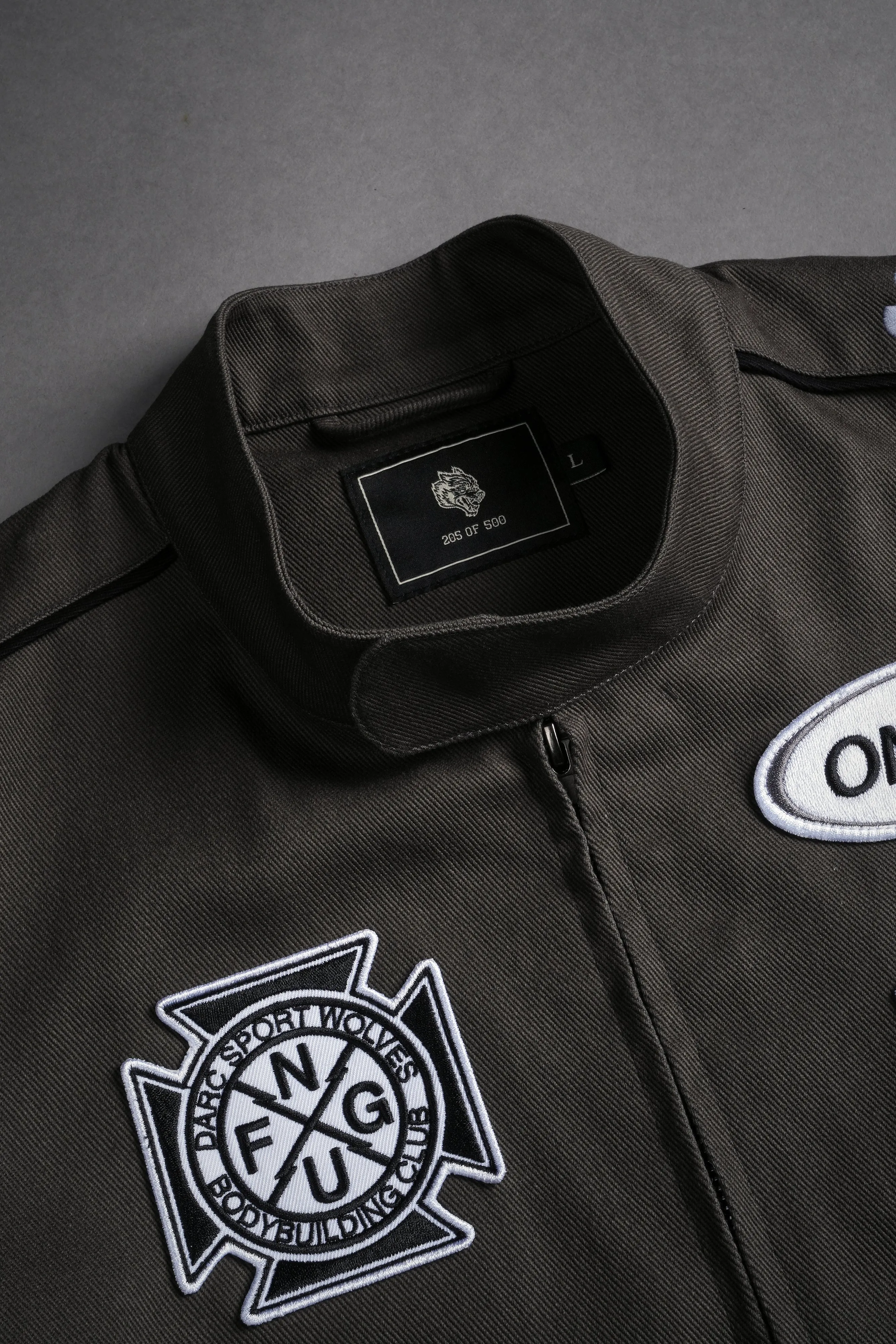 ONLYUS Gordon Unisex Racing Jacket in Wolf Gray/Black