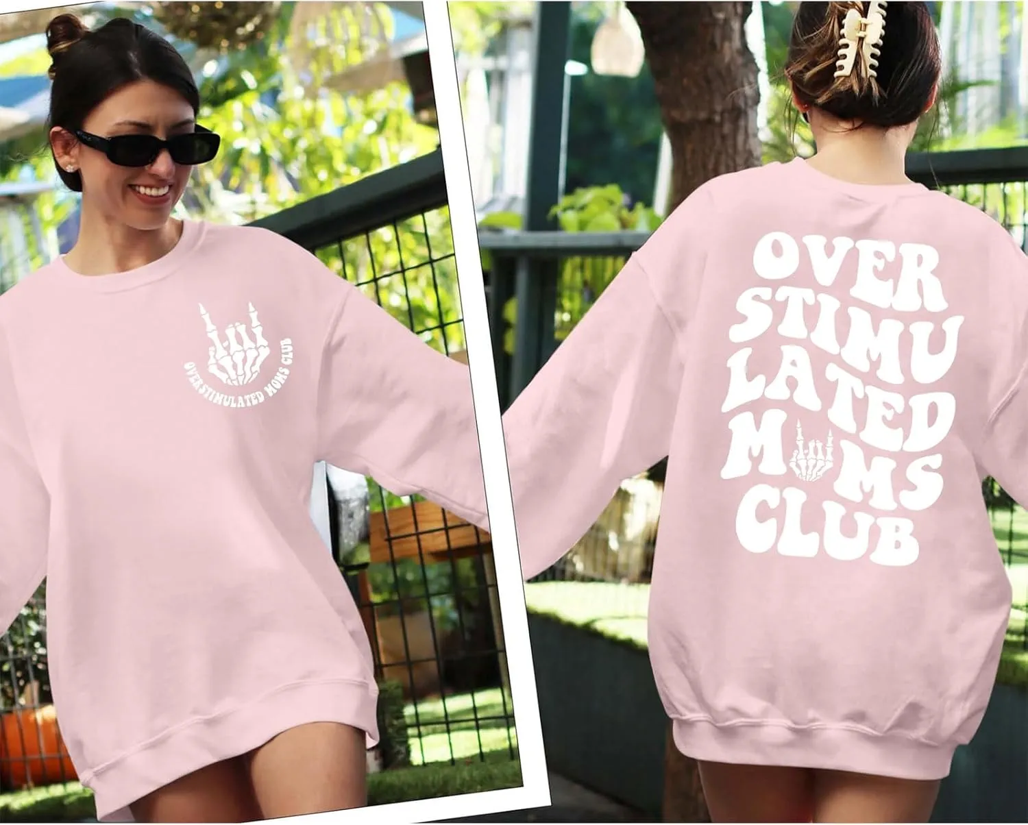 Oversized Overstimulated Moms Club Sweatshirt for Women Cool Skeleton Graphic Mama Sweatshirts Funny Hoodie Pullover