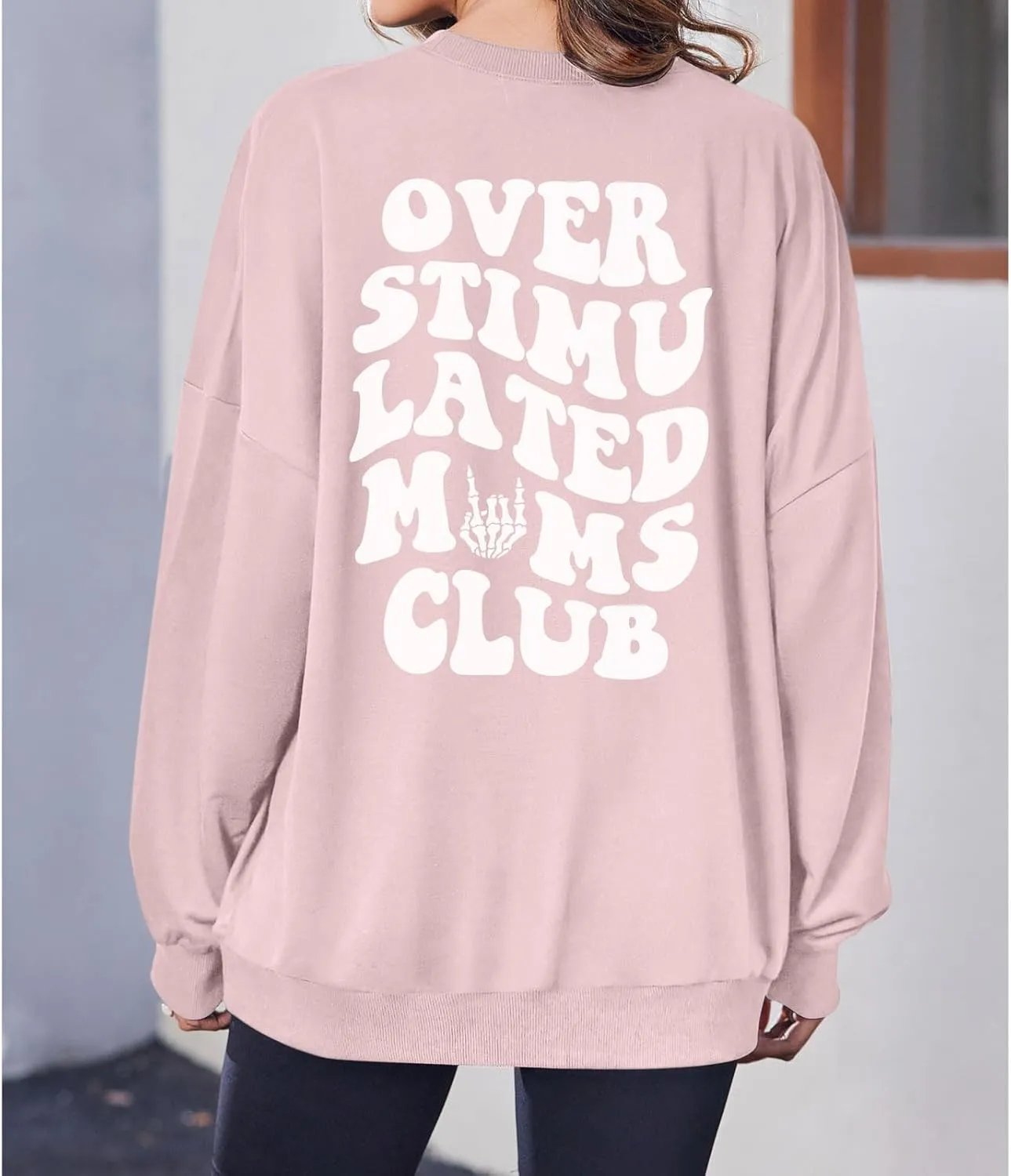 Oversized Overstimulated Moms Club Sweatshirt for Women Cool Skeleton Graphic Mama Sweatshirts Funny Hoodie Pullover