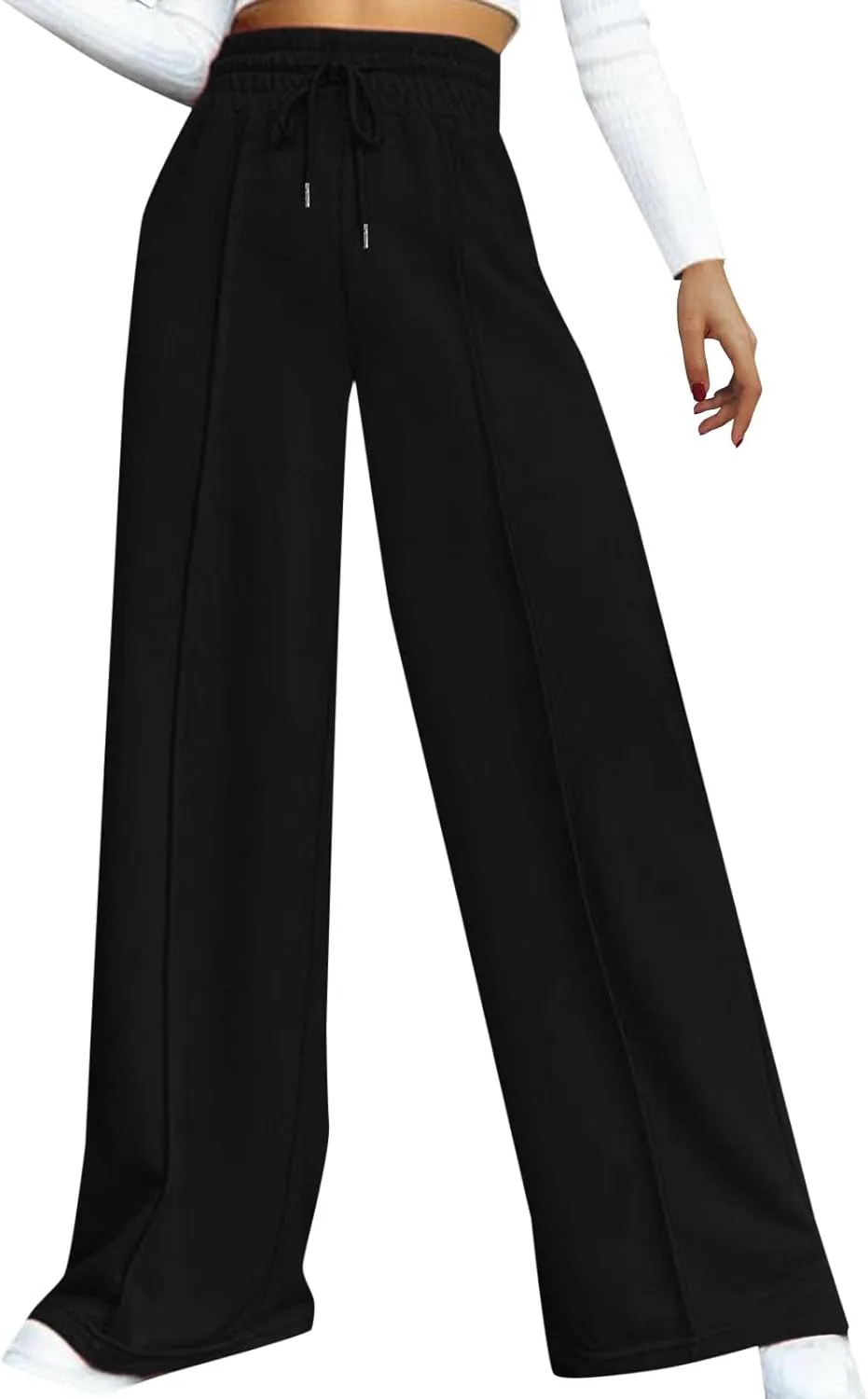 Oversized Wide Leg Sweatpants Women Elastic Drawstring Baggy Straight Leg Open Bottom Lounge Comfy Joggers Trousers