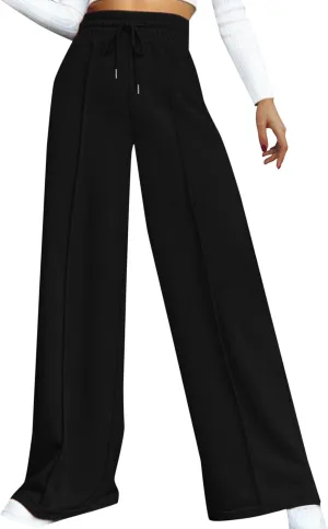 Oversized Wide Leg Sweatpants Women Elastic Drawstring Baggy Straight Leg Open Bottom Lounge Comfy Joggers Trousers