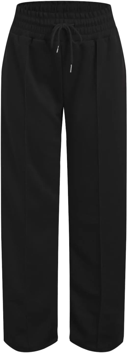 Oversized Wide Leg Sweatpants Women Elastic Drawstring Baggy Straight Leg Open Bottom Lounge Comfy Joggers Trousers