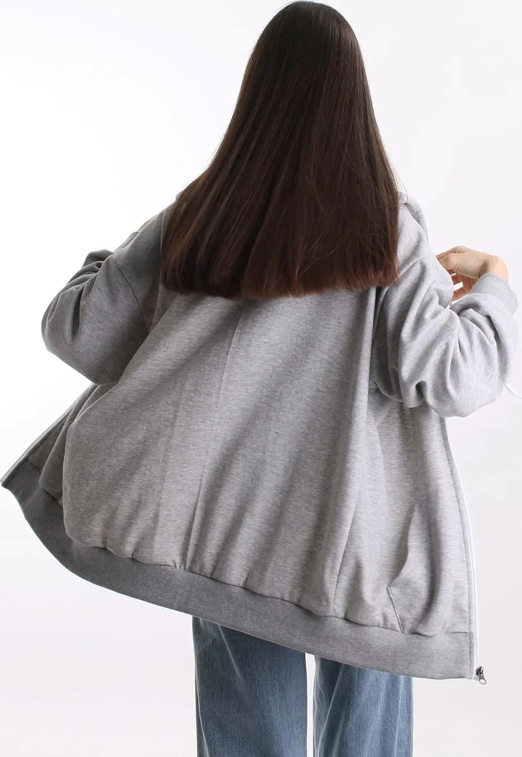 Oversized Women's Casual Full-Zip Hoodie Lightweight Long Sleeve Sweatshirt Casual Jacket with Pocket