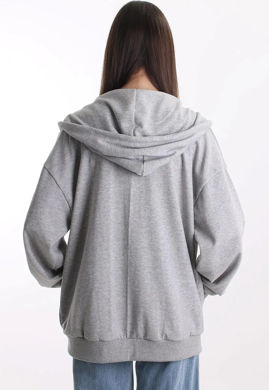Oversized Women's Casual Full-Zip Hoodie Lightweight Long Sleeve Sweatshirt Casual Jacket with Pocket