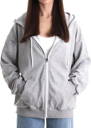 Oversized Women's Casual Full-Zip Hoodie Lightweight Long Sleeve Sweatshirt Casual Jacket with Pocket