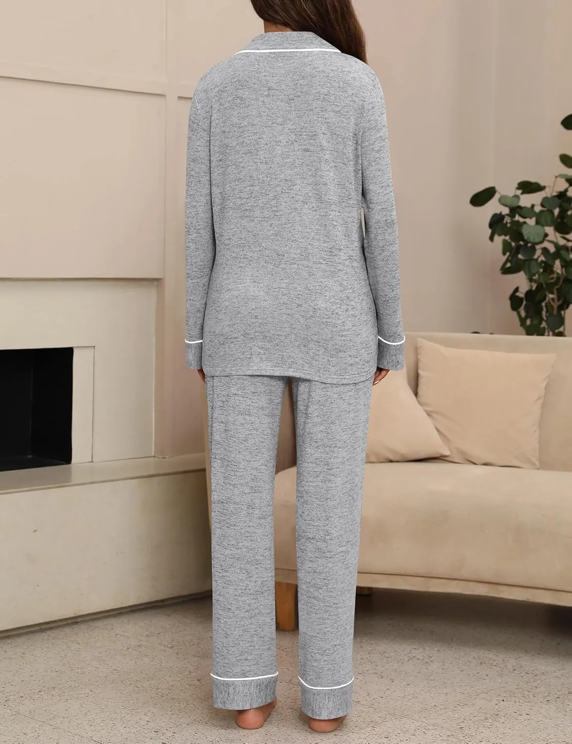 Pajamas For Women Set 2 Piece Pjs Set Long Sleeve Button Up Lounge Set Sleep Wear With Pockets